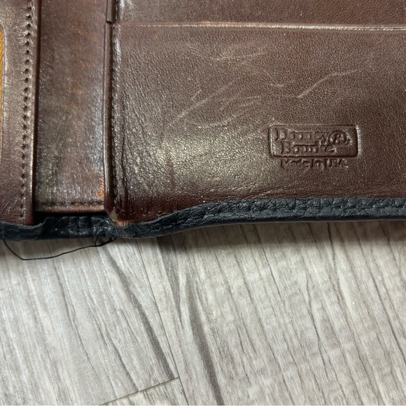 Vintage 90s Dooney & Bourke Black Brown Pebble Leather Tri-Fold Wallet Duck Logo - Picture 7 of 10